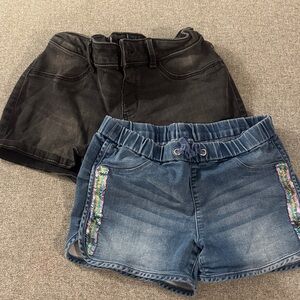 5/$15- Girls Denim Shorts Set with Sequin Detail - Black & Medium Blue
